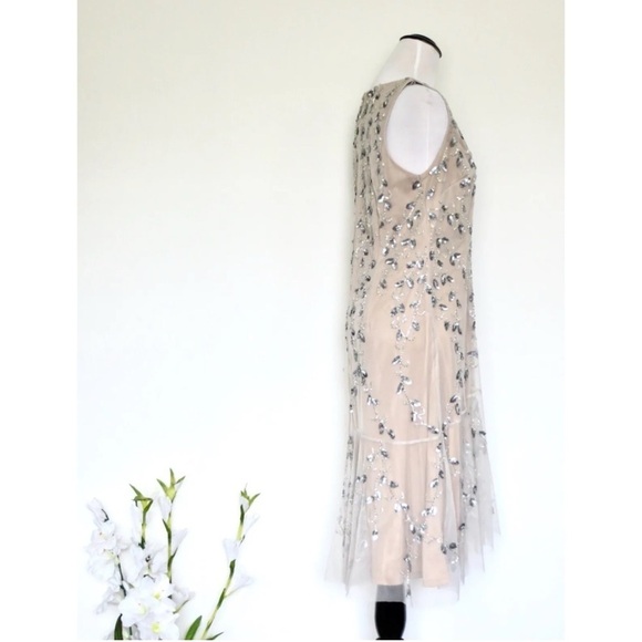 NEW! ADRIANNA PAPELL Sleeveless Knee Length Dress Sequins Beads Nude Pink SZ 12 - Picture 8 of 13